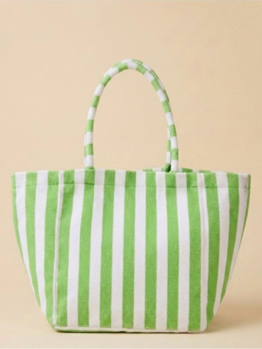Striped Green & White Terry Cloth Beach Tote NWT - Picture 3 of 4
